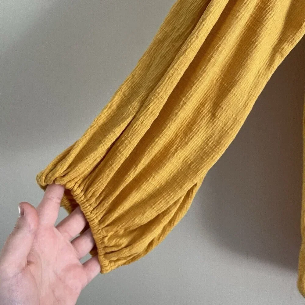 Max Studio Women SZ L Mustard Yellow Long Balloon Sleeve Textured Pullover Top - Picture 3 of 9